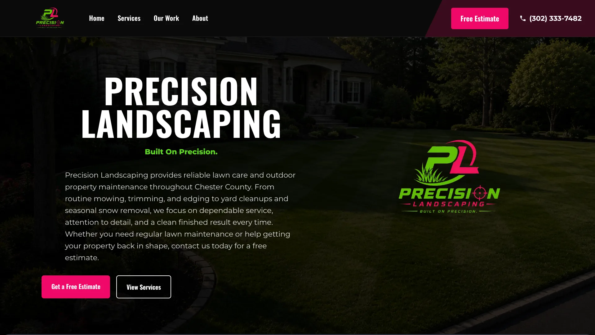 Precision Landscaping website homepage